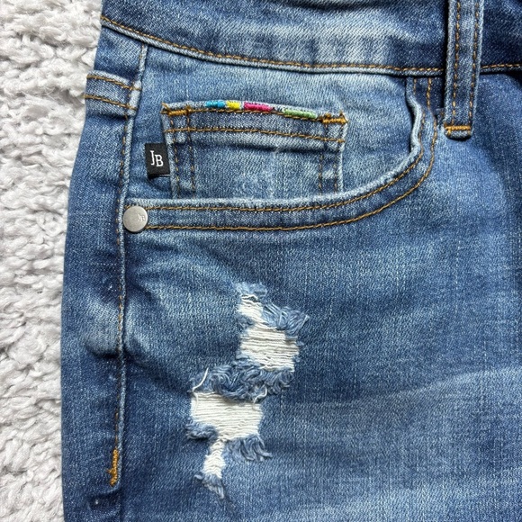 Judy Blue Jeans Womens 25 Skinny Dark Distressed High Rise Embroidered Casual - Picture 3 of 5